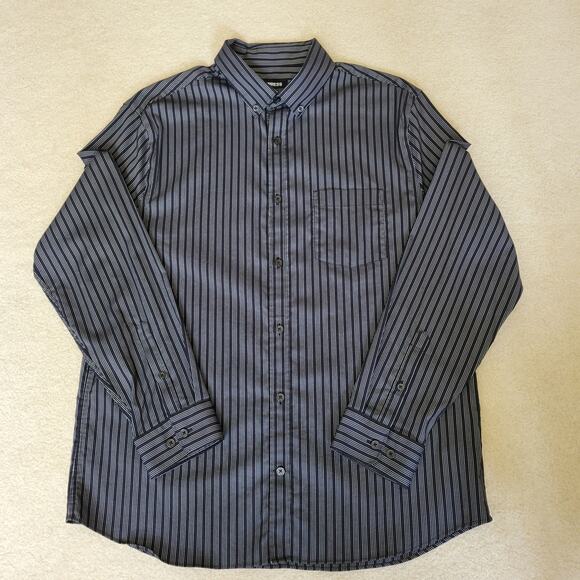 Express Men's L Button Down Shirt Long Sleeve 2 Button Cuff Pocket Black Stripe - Picture 2 of 13